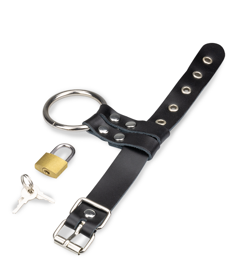Abschließbarer Penisring aus Kunstleder und Metall