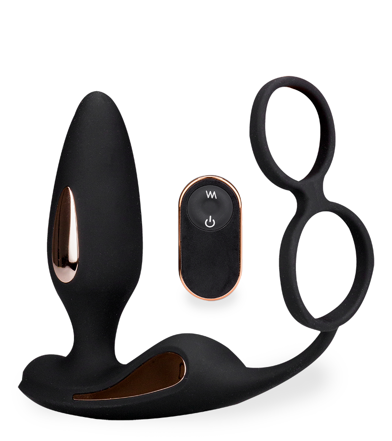 Analplug mit Vibration und Doppel-Cockring Domino