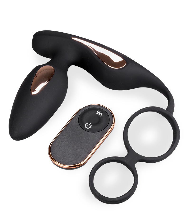 Analplug mit Vibration und Doppel-Cockring Domino