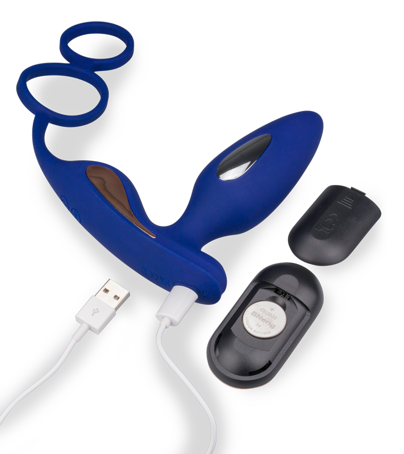 Analplug mit Vibration und Estim und Cockring Fever