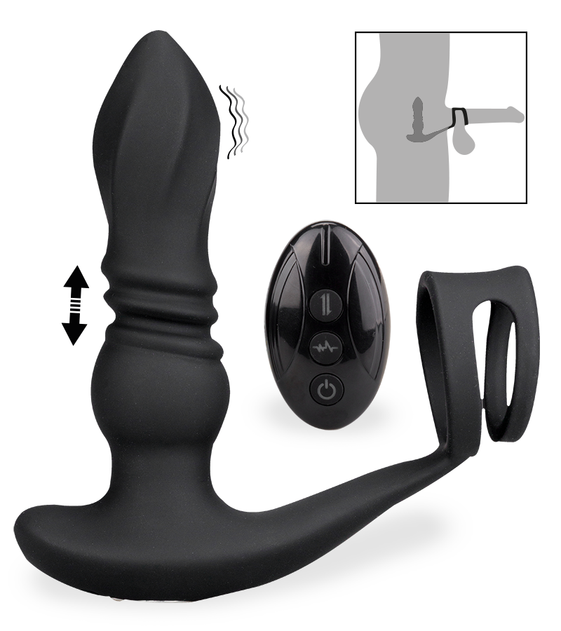 Analplug mit Vibrations- und Stoßfunktion und Doppel-Cockring Toronto