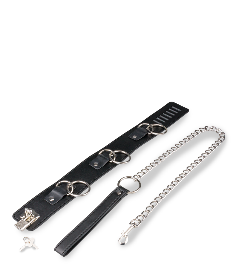 BDSM-Halsband mit 3 O-Ringen und Leine
