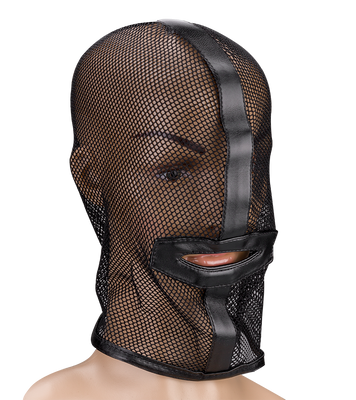 BDSM-Kopfhaube aus Netzstoff mit Mund-Öffnung