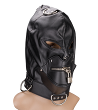 Laden Sie das Bild in den Galerie-Viewer, BDSM-Kopfmaske mit Reißverschluss am Mund und Schloss