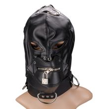 Laden Sie das Bild in den Galerie-Viewer, BDSM-Kopfmaske mit Reißverschluss am Mund und Schloss