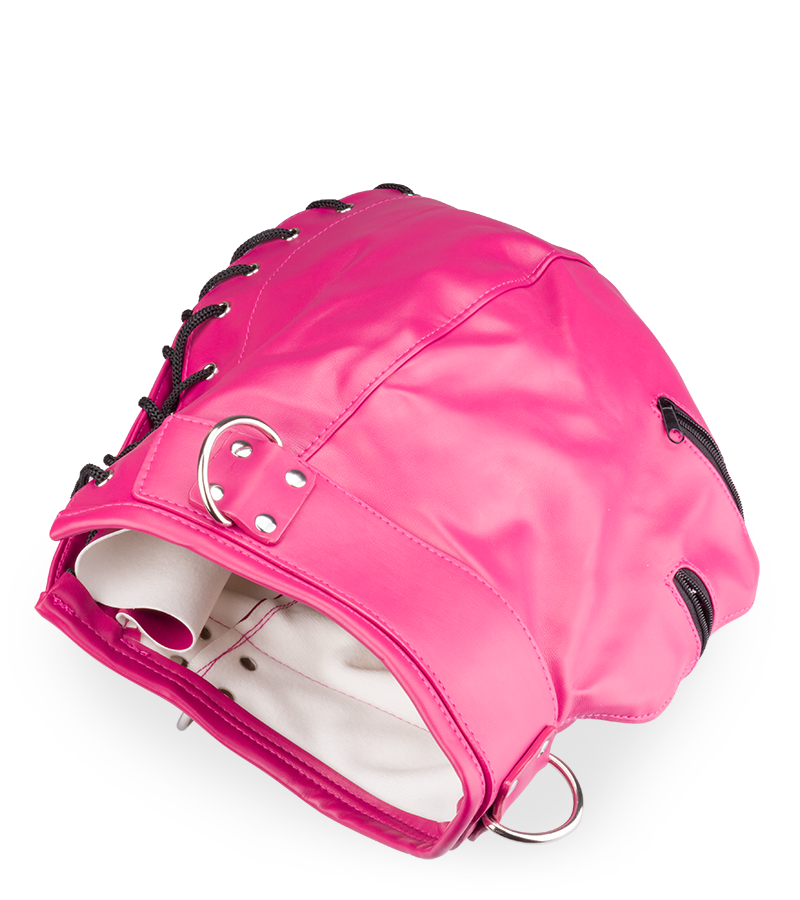 Bondage-Haube mit Reißverschlüssen an Augen und Mund