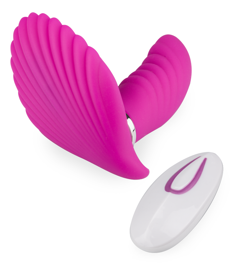 Butterfly-Vibrator in Muschelform mit Innendildo