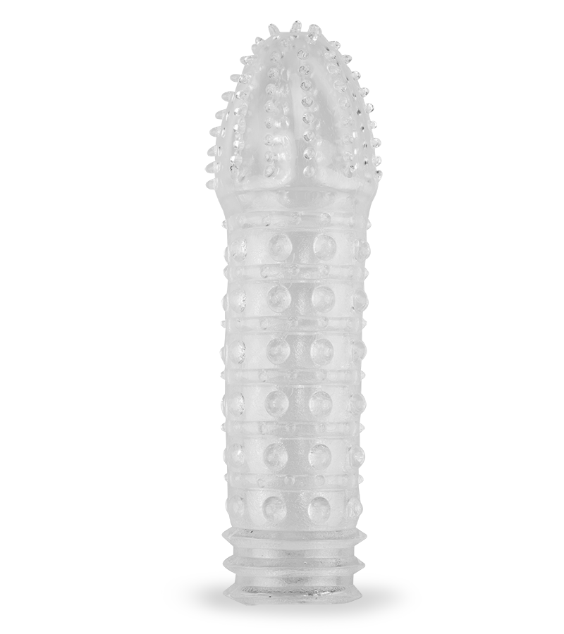 Durchsichtige Penishülle mit Noppen an Spitze und Schaft