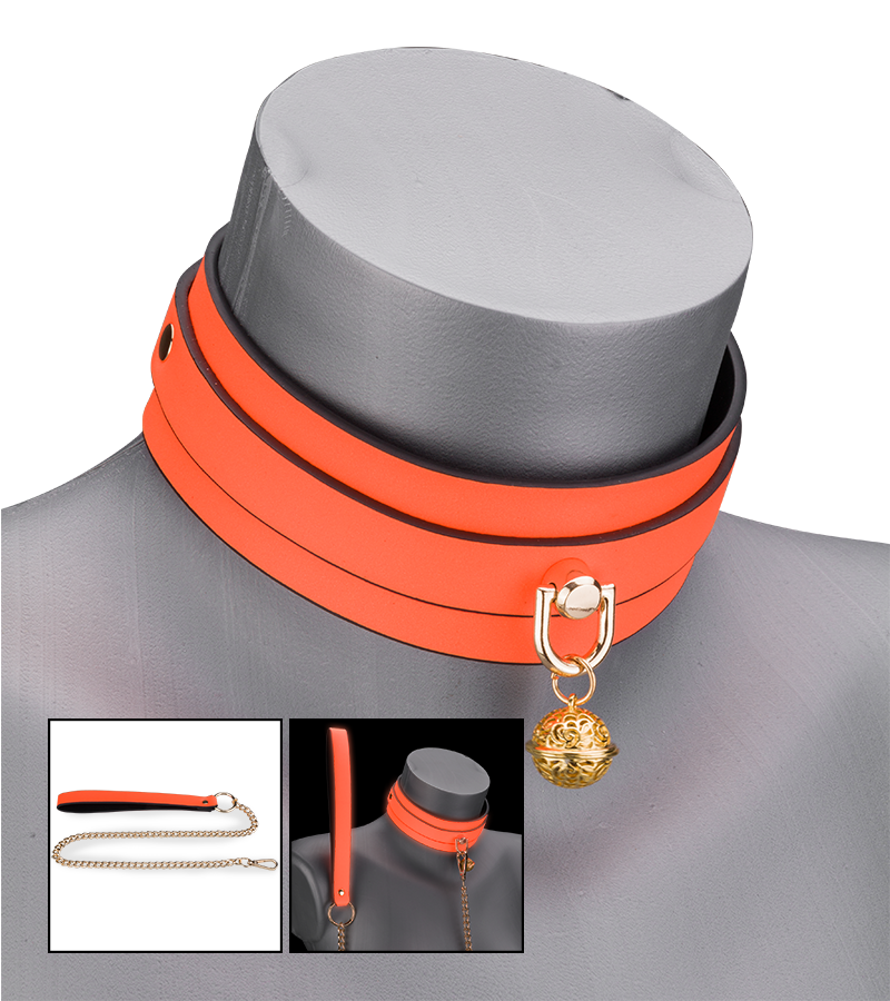 Fluoreszierendes Halsband mit Leine in Orange