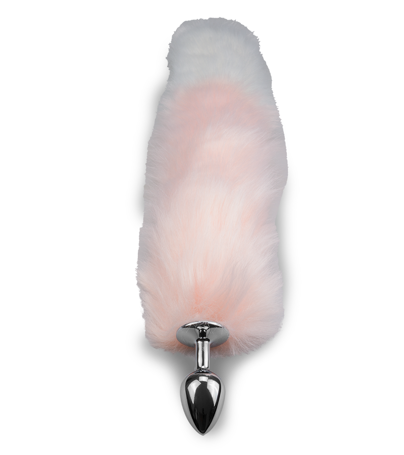 Foxtail-Buttplug aus rosa-weißem Kunstfell