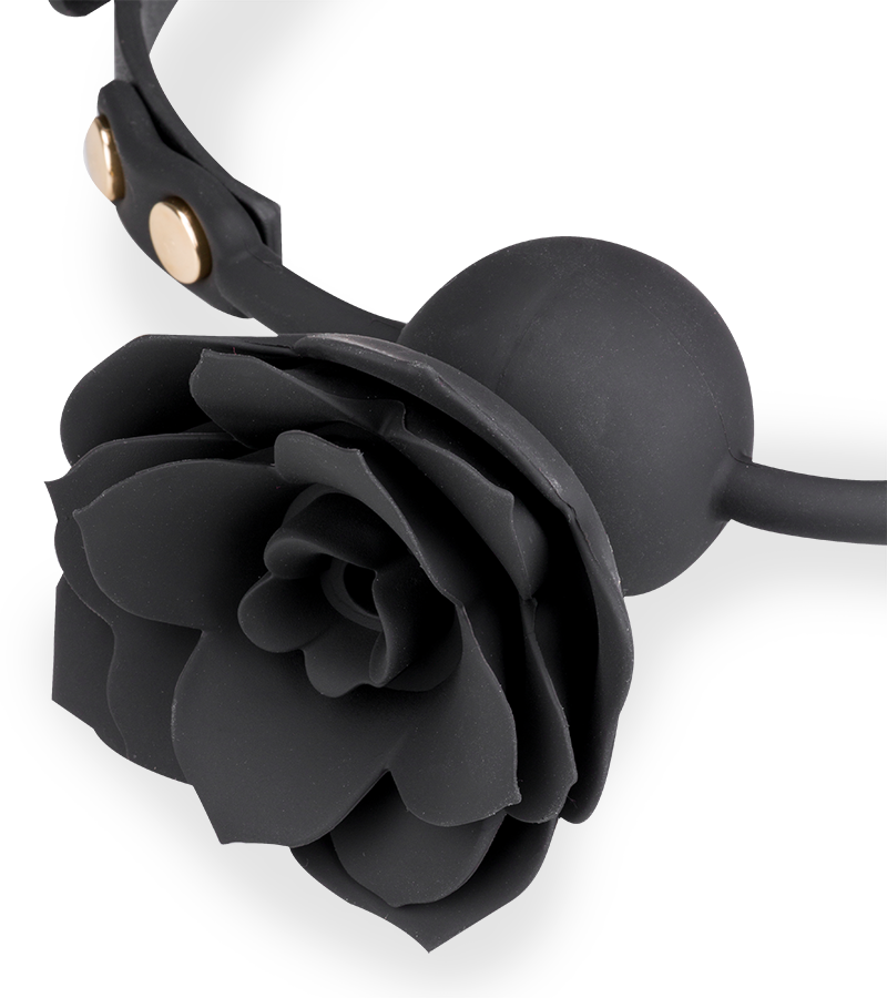 Gagball aus Silikon und Kunstleder mit Rosen-Dekor