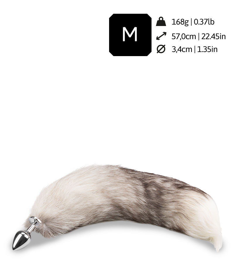 Grau-weißer Fuchsschwanz-Buttplug mit echtem Fell