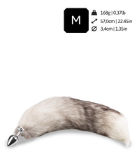 Laden Sie das Bild in den Galerie-Viewer, Grau-weißer Fuchsschwanz-Buttplug mit echtem Fell