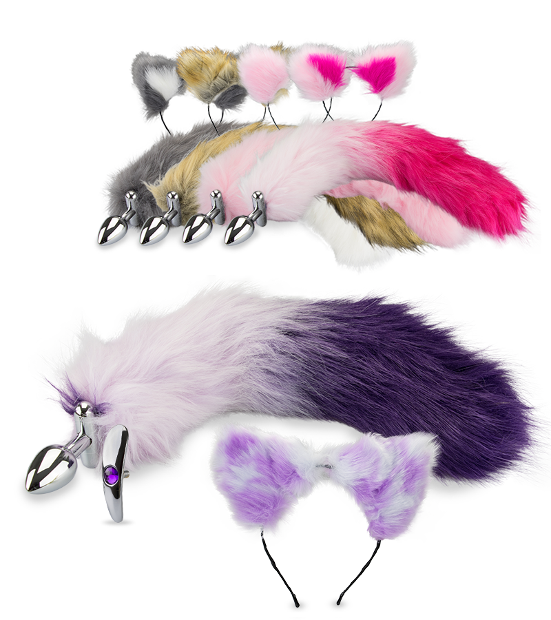 Katzenschwanz-Plug mit Katzenohren-Haarreif