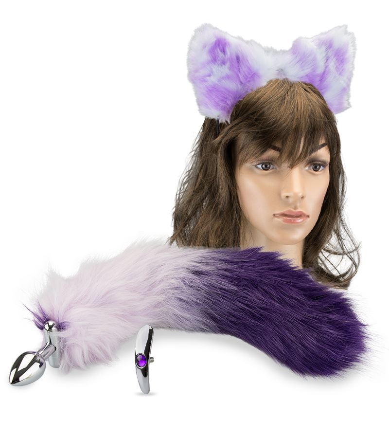 Katzenschwanz-Plug mit Katzenohren-Haarreif