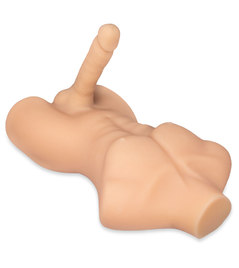 Männliche Silikonpuppe mit großem Dildo Theo