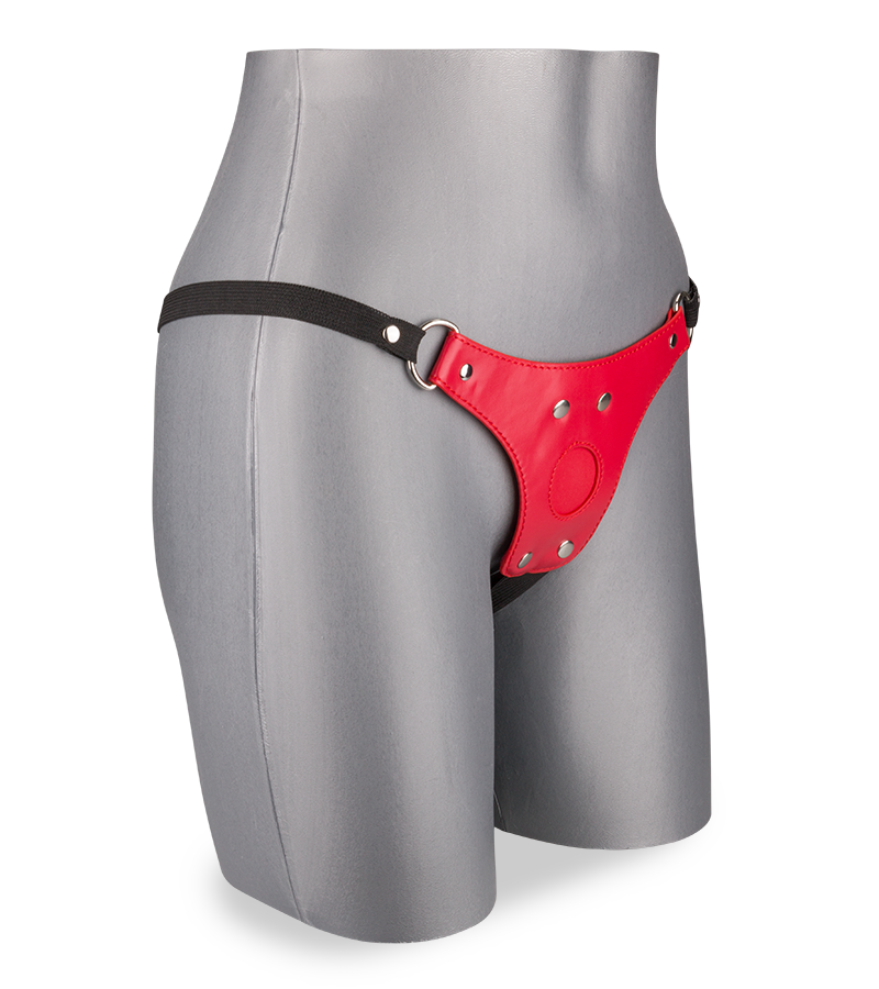 Roter Ledergurt für Strap-On-Dildo