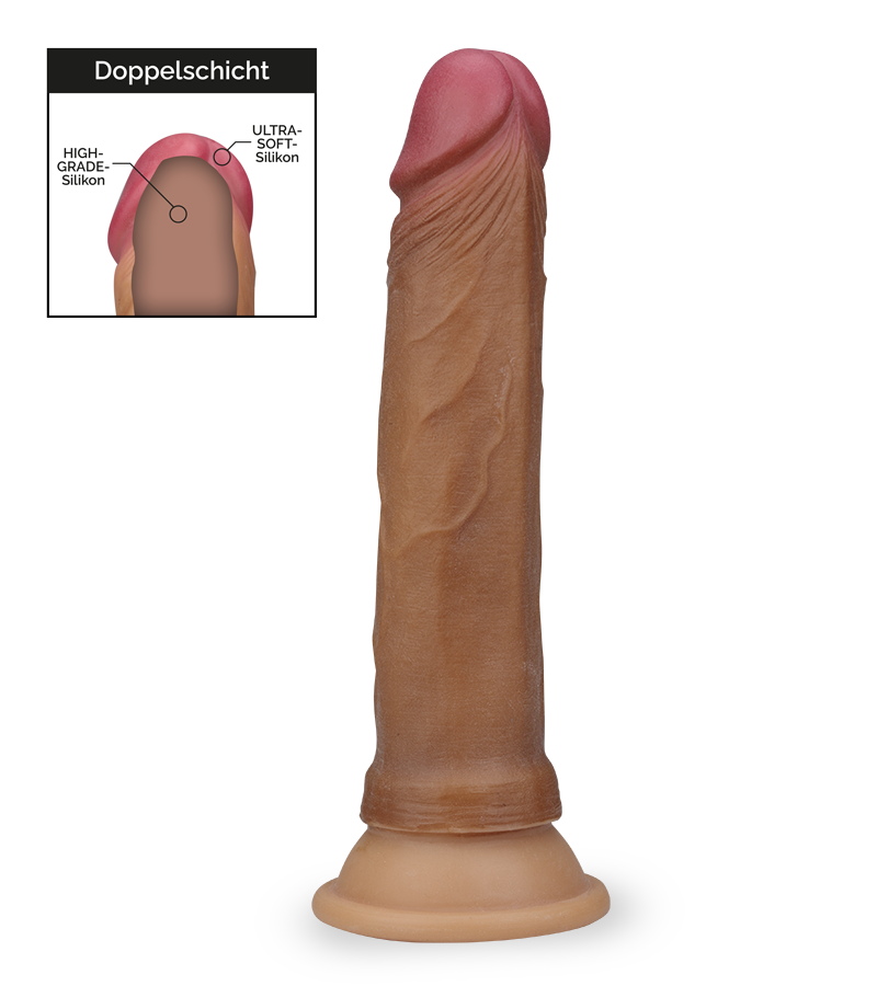 Saugnapf-Dildo mit Doppelschicht aus Liquid Silicone