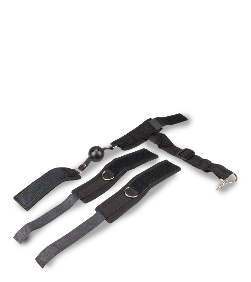 Set aus Ballknebel und Handfesseln